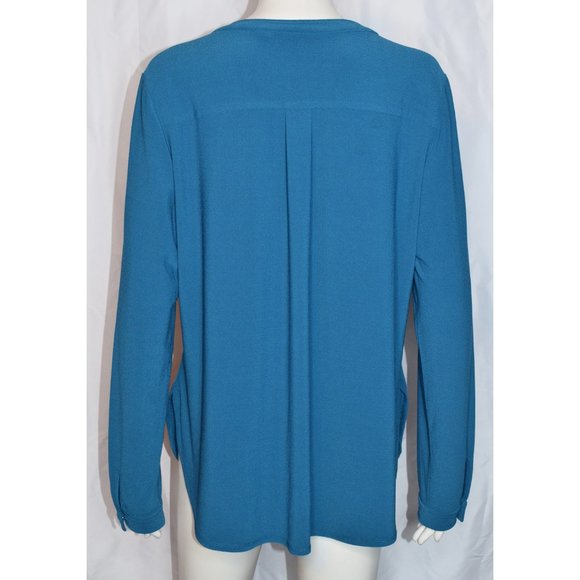 Susan Graver Liquid Knit Blue Button Front Long Sleeve Shirt Ornate Buttons  M - Picture 6 of 8